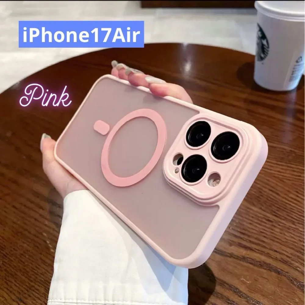 iPhone17Air ケース MagSafe レンズ保護 マットクリア ピンク