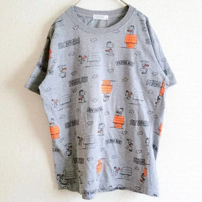 ピーナッツ Tシャツ スヌーピー クルーネック リラックスフィット グレー M