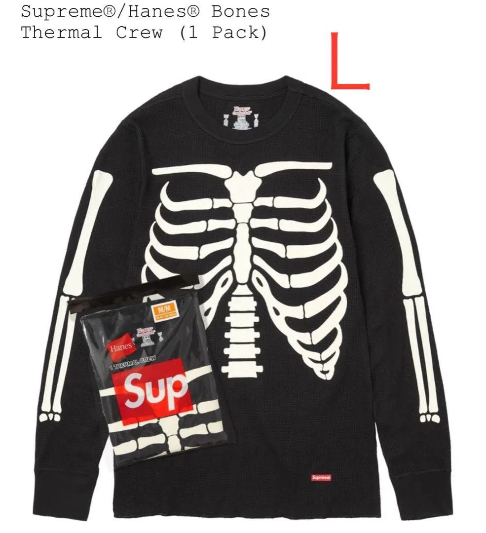 Supreme Hanes Bones Thermal Crew 黒 L