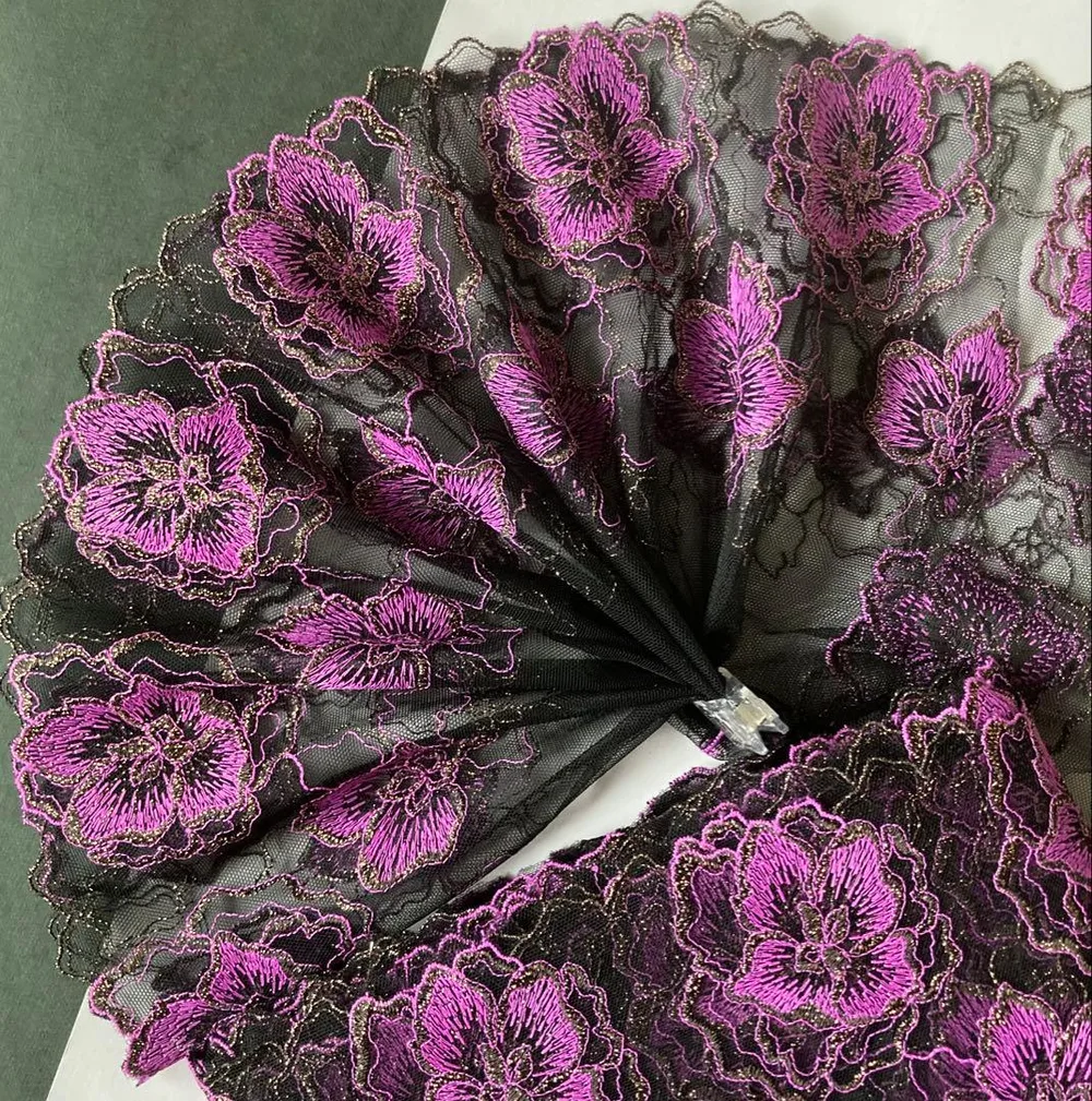 ピオニーピンクカラーのお花刺繍チュールレース キラキラ金糸入り1m N-293