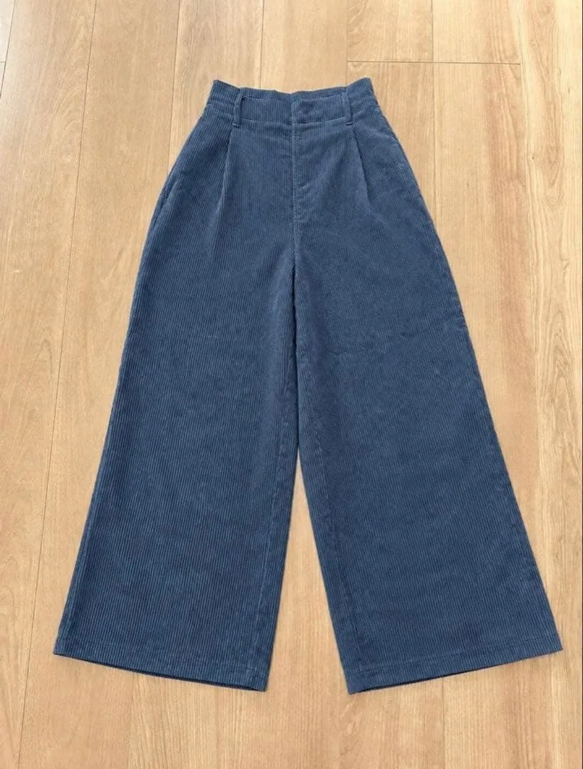 【300円〜】GU レディース コーデュロイ ワイドパンツ ネイビー