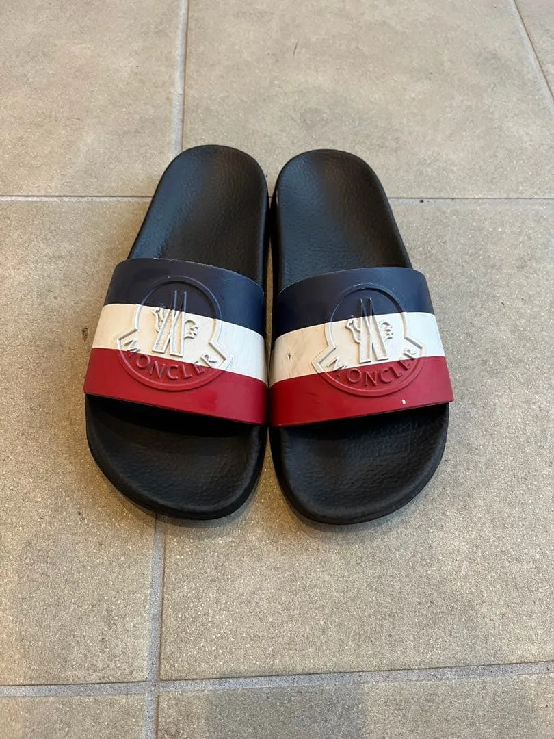 MONCLER シャワーサンダル トリコロール ロゴ ブラック 25cm