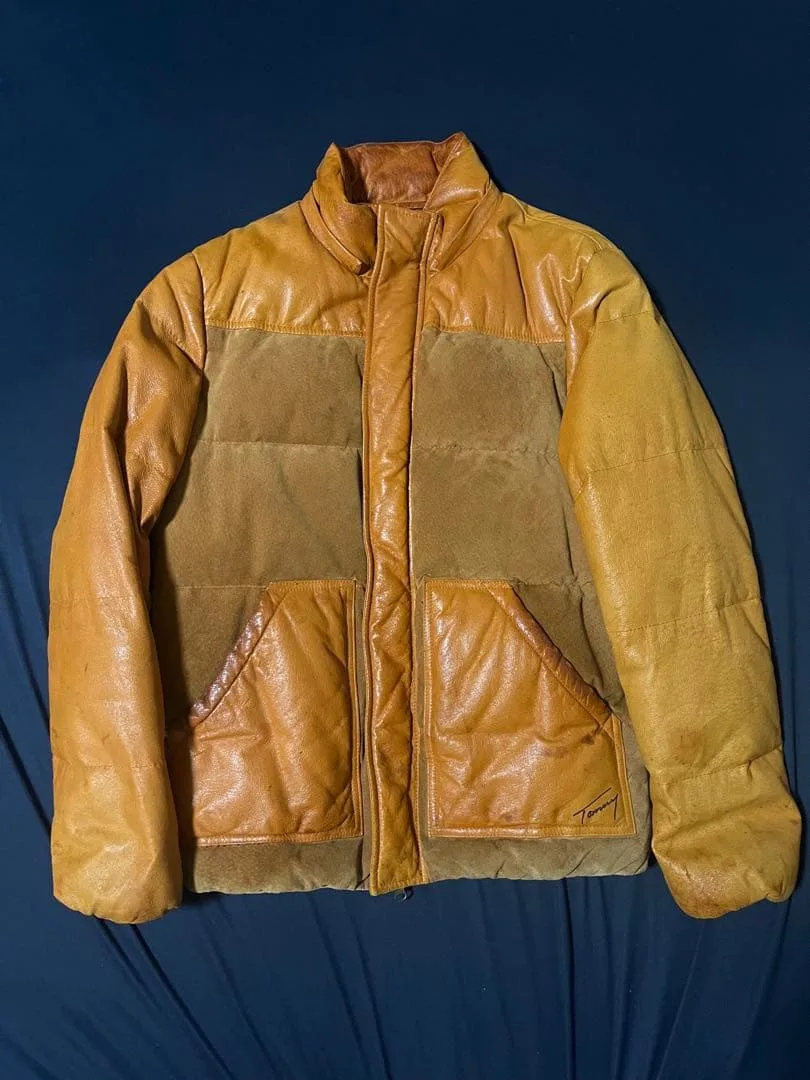 極希少90s TOMMY HILFIGER レザー ダウンジャケット ビッグロゴ