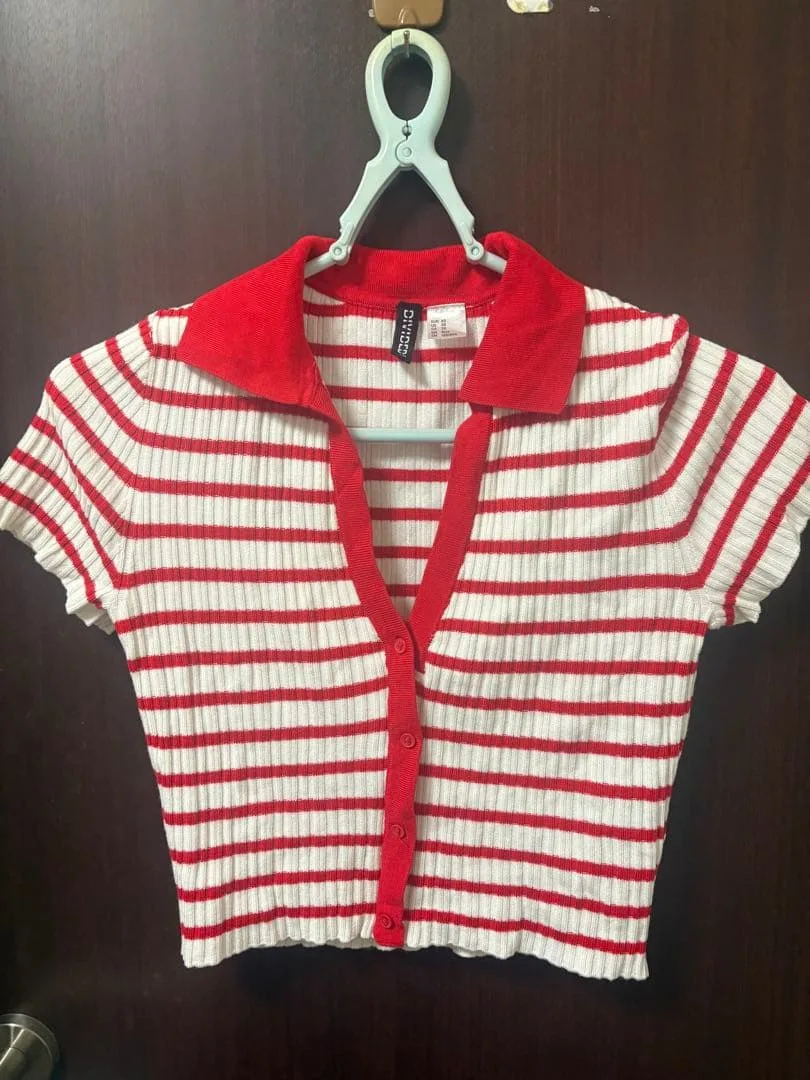 H&M DIVIDED ボーダー ポロニット 半袖 トップス