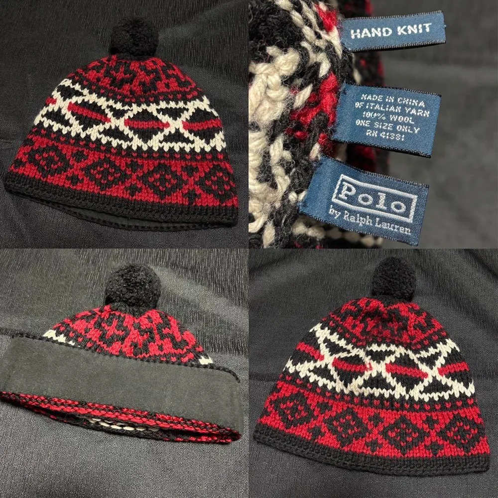Ralph Lauren HAND KNIT ポンポン ニット帽 ノルディック柄