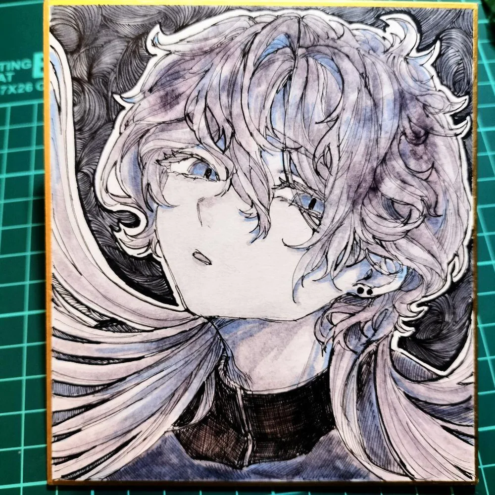 手描きイラスト オリジナル 原画 美少年 アナログイラスト 色紙 水彩