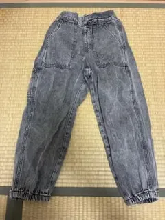 GU キッズ デニムワイドワークジョガーパンツ 140 グレー