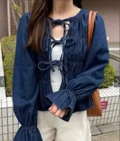GRL リボンデニムブラウス
