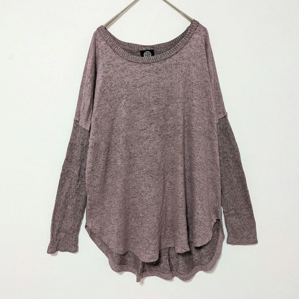 ニット 薄手 クルーネック リブ 長袖 M レーヨン 秋服