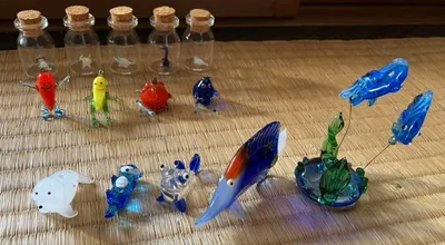ガラス細工 ミニチュア 動物 置物 まとめ売り 32点+おまけ 瓶入り