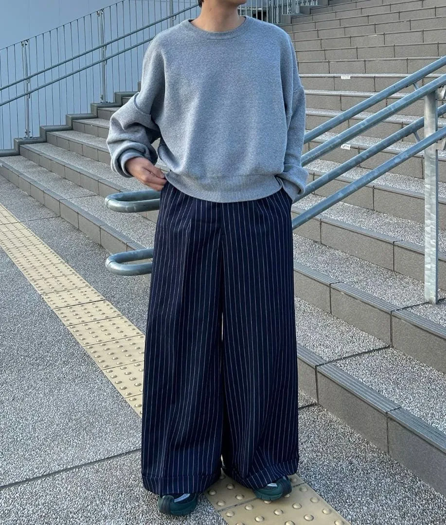 MandO ストライプ ワイドスラックス ネイビー Lサイズ