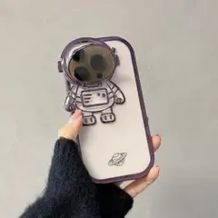 iPhone12/12pro ケース 青 宇宙飛行士レンズスタンドスマホケース
