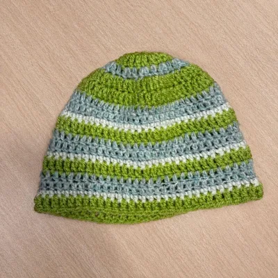 ハンドメイド 手編み ニット帽 ボーダー柄