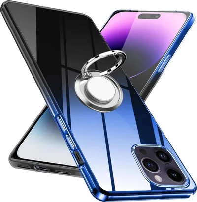 iPhone14 Pro Max ケース リング付き クリア ブルー 透明