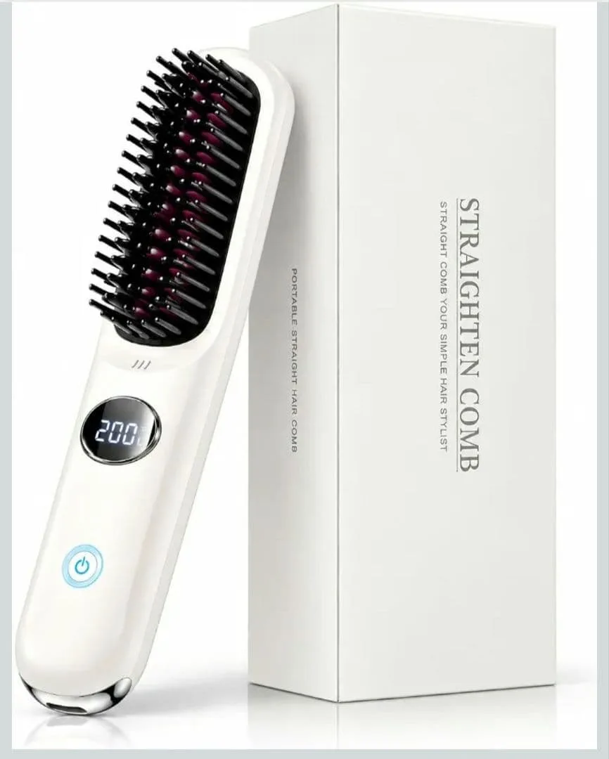 コードレスヒートブラシ スタイリングブラシアイロン ヘアアレンジ用コームホワイト