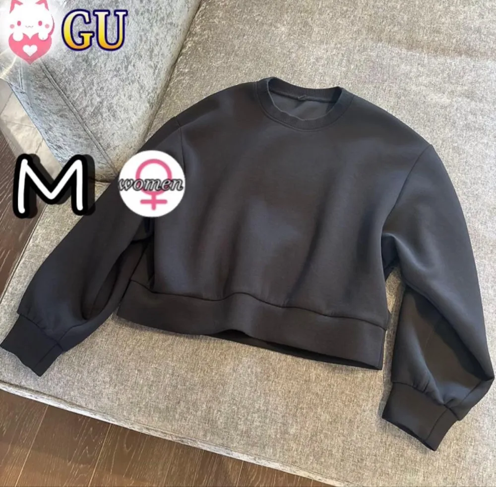 GU パフスウェットプルオーバー M ブラック 黒 ダブルフェイス ショート丈