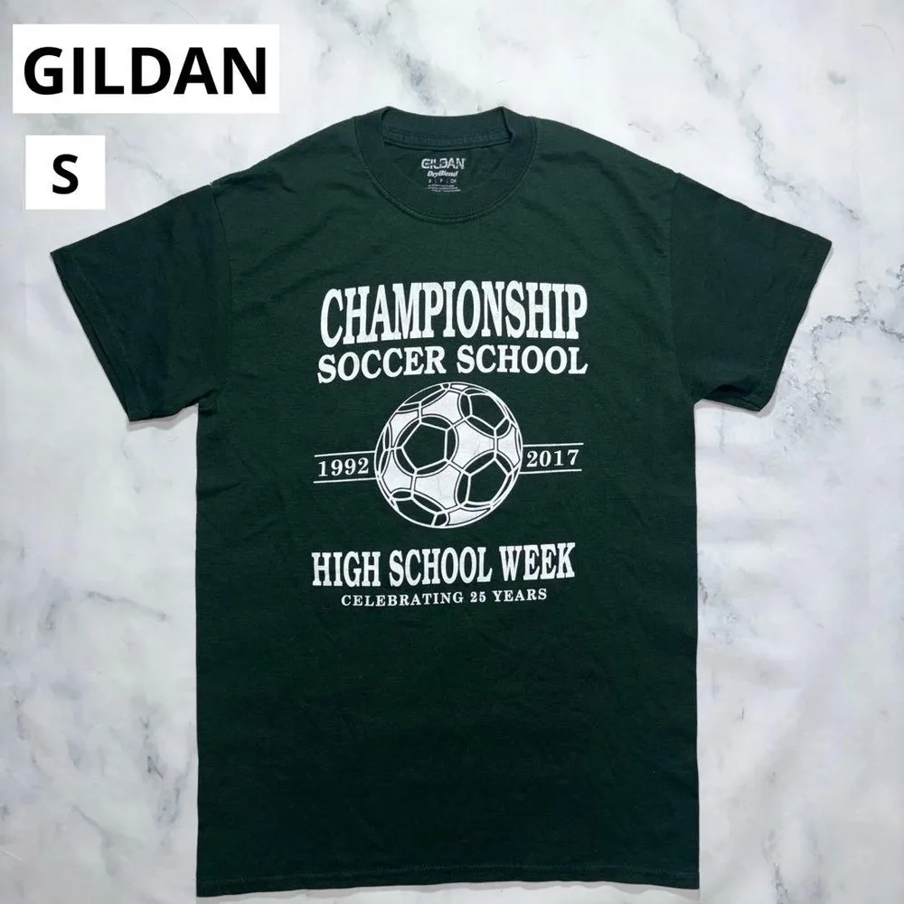 GILDAN サッカープリント Tシャツ S ダークグリーン 古着