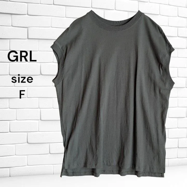 GRL ノースリーブ BIG Tシャツ カットソー F カーキ オ―バ―サイズ