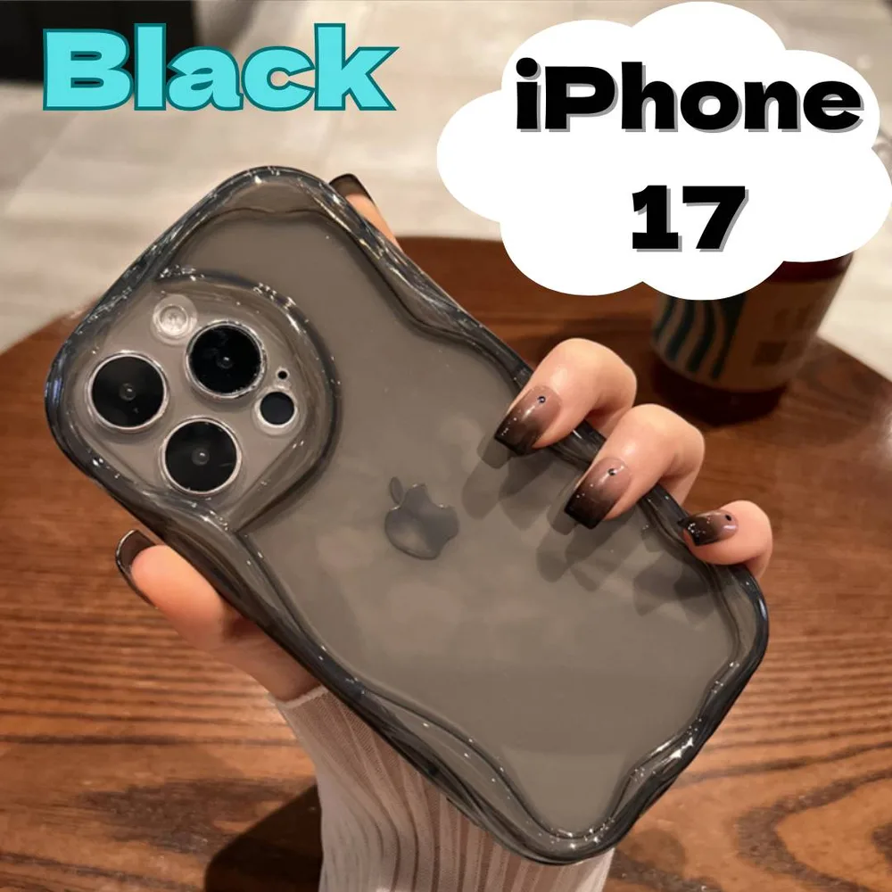 ★iPhone17 うねうね スマホケース カバー クリア 透明 黒 新品