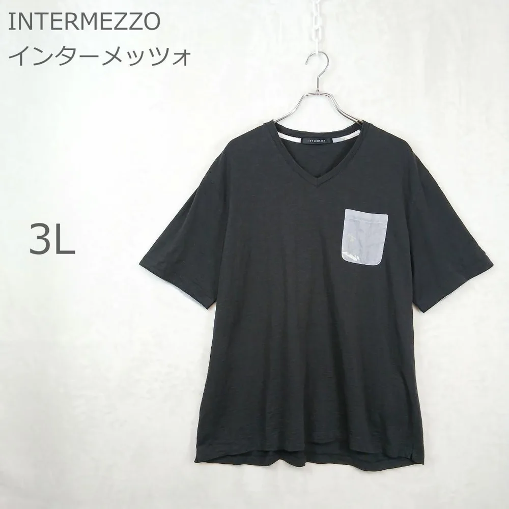 【インターメッツォ】Tシャツ Vネック 綿100% カジュアル ブラック 3L