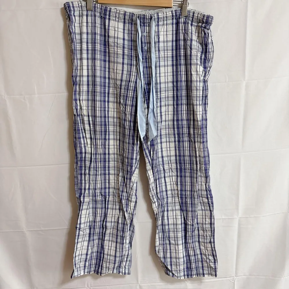 フェイテッドグローリー パンツ ストレート チェック 青 綿 部屋着 XL
