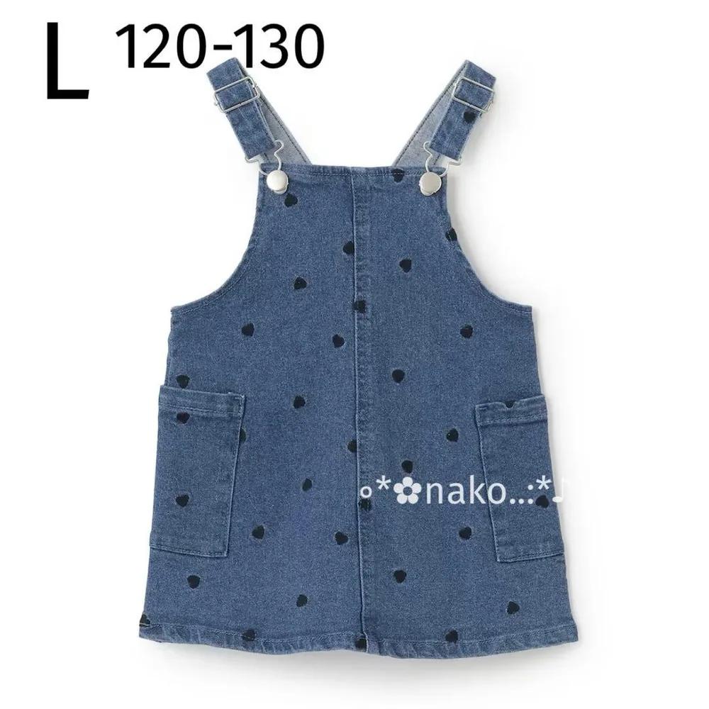 新品 L 120 130 petit main 刺しゅうサロペスカート ブルー