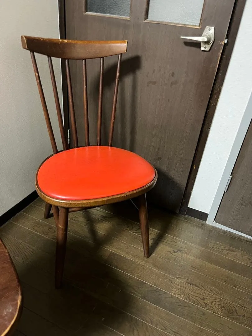 秋田木工木製ウィンザーチェア レッド座面 レトロ椅子