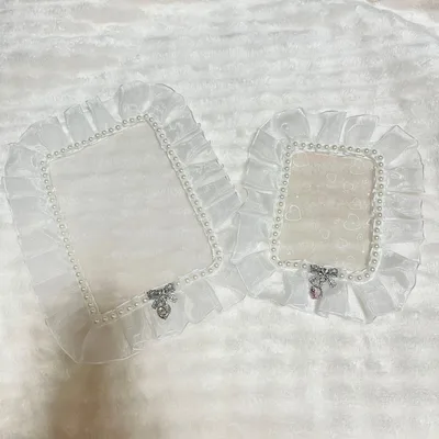 硬質ケース 2点セット ♡ホワイト フリル パール 推し活 ハンドメイド