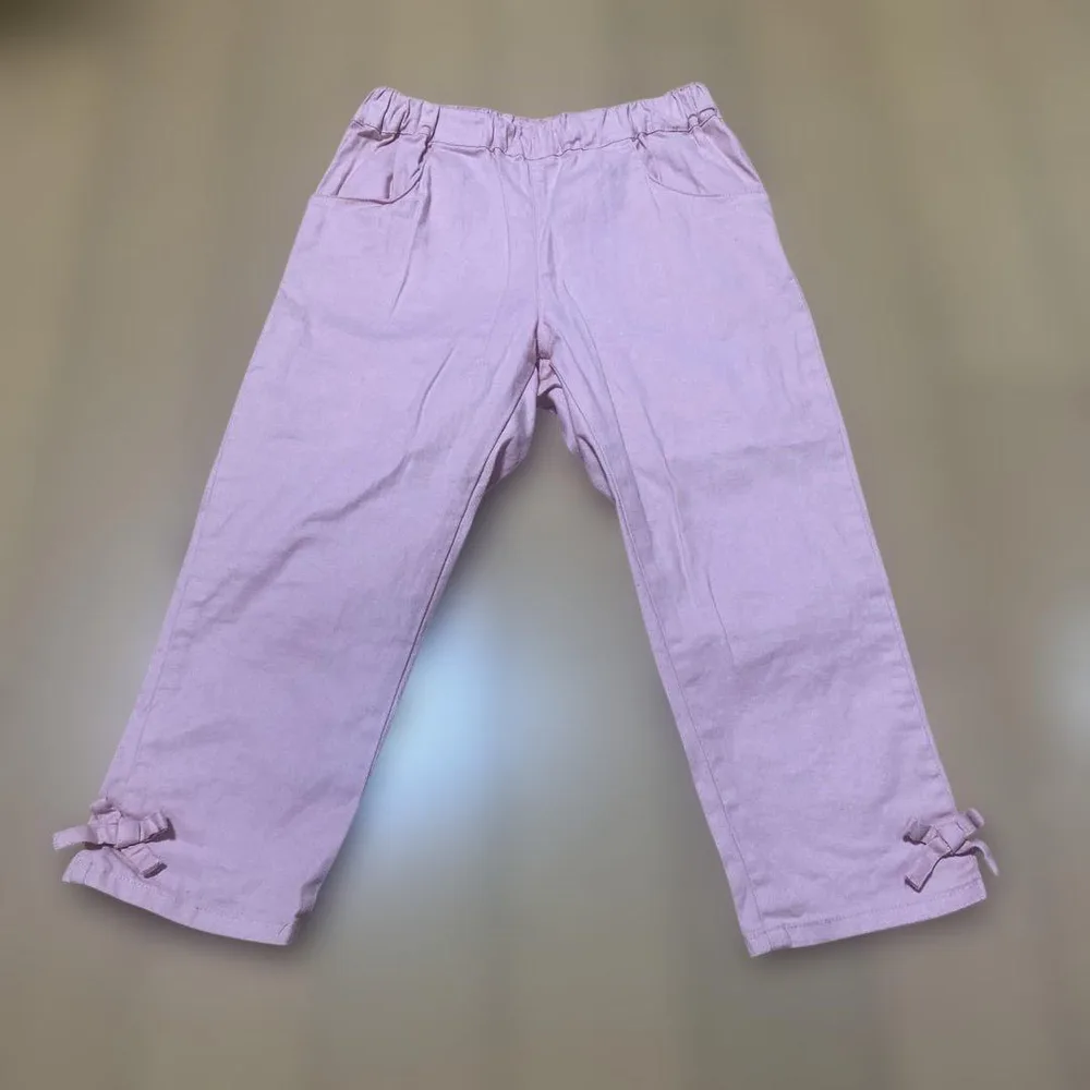 キッズ用 ピンク ロングパンツ 裾リボン