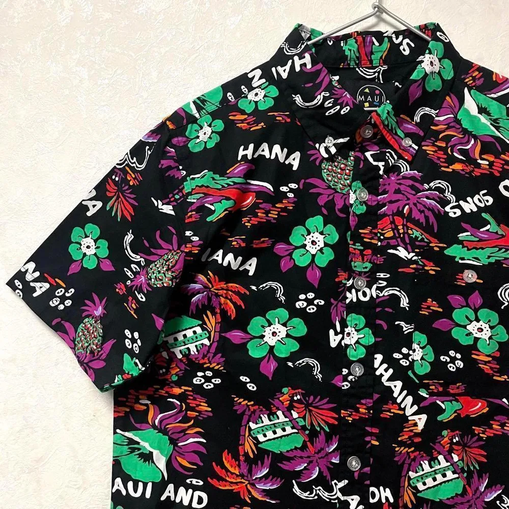 【新品】デザインシャツ 総柄 ヴィンテージ 奇抜 アート アロハ マルチ 半袖
