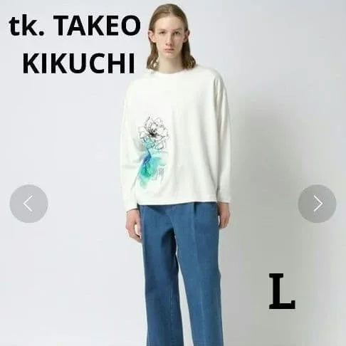 tk. TAKEO KIKUCHI 長袖 白 Tシャツ プリント フラワー L