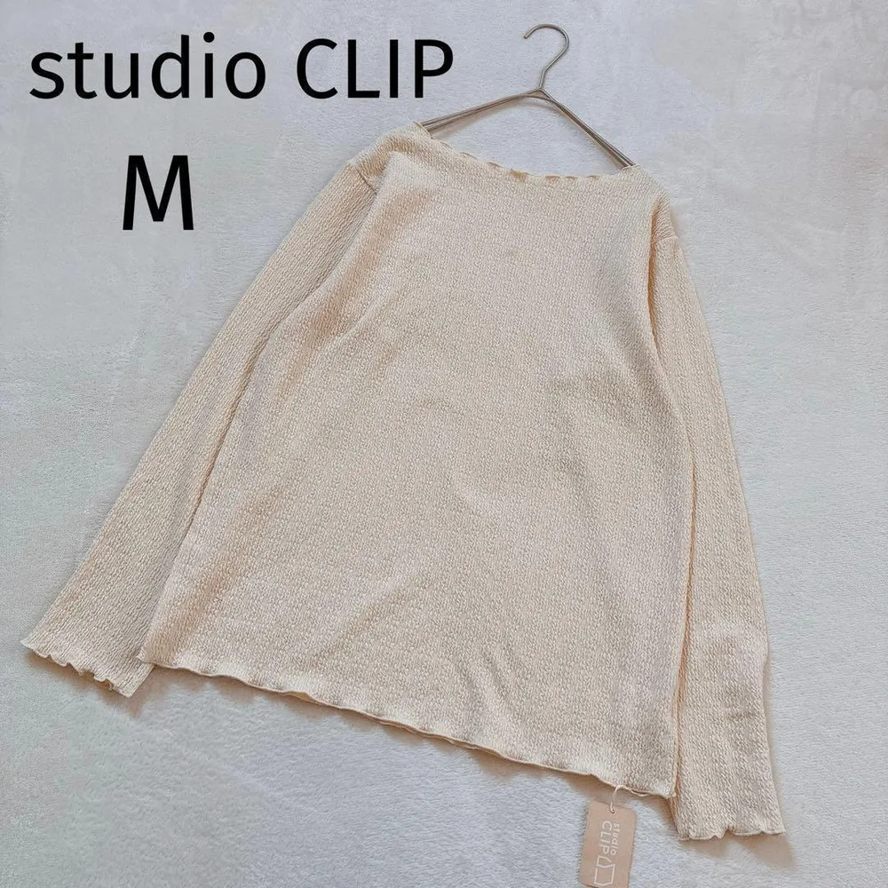 スタジオクリップ リンクルジャガードカットソー M アイボリー メロウ フリル