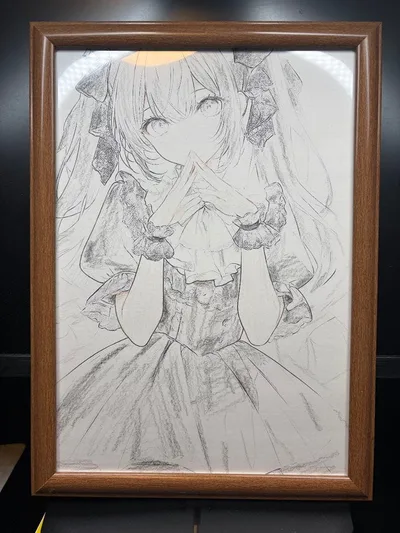 手描きイラスト アナログ 色鉛筆画 原画 オリジナル ゴシック 少女
