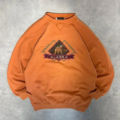 ヴィンテージ スウェット アラスカ 熊 前V 90s USA製 フェード 刺繍