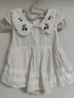 いちご刺繍襟付きロンパース ホワイト