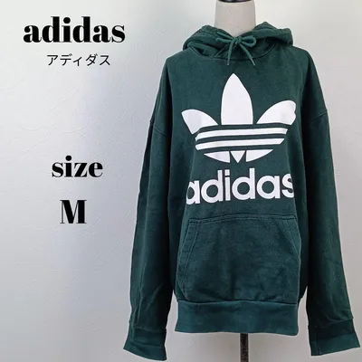 【a2532】adidas 美品 トレフォイルロゴ パーカー 深緑 ユニセックス