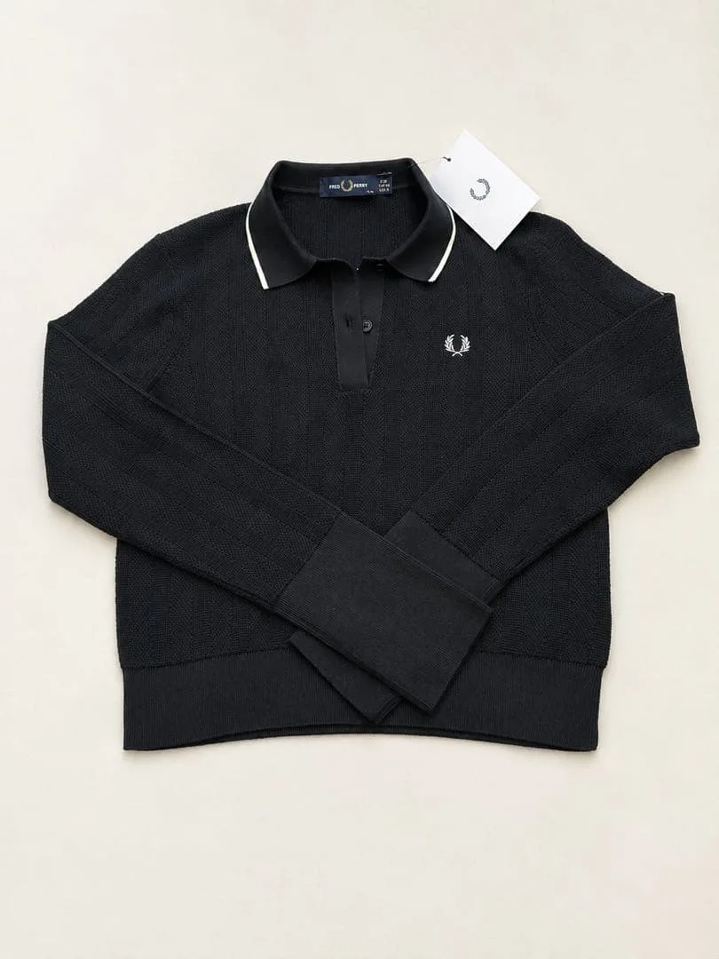 FRED PERRY K3126 ニットポロシャツ 長袖 ネイビー UK10