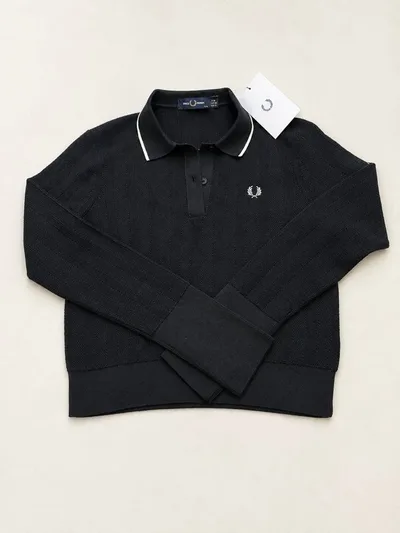 FRED PERRY K3126 ニットポロシャツ 長袖 ネイビー UK10