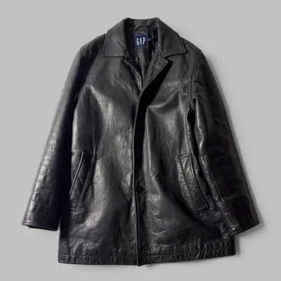 00s GAP Leather Car Coat S Black