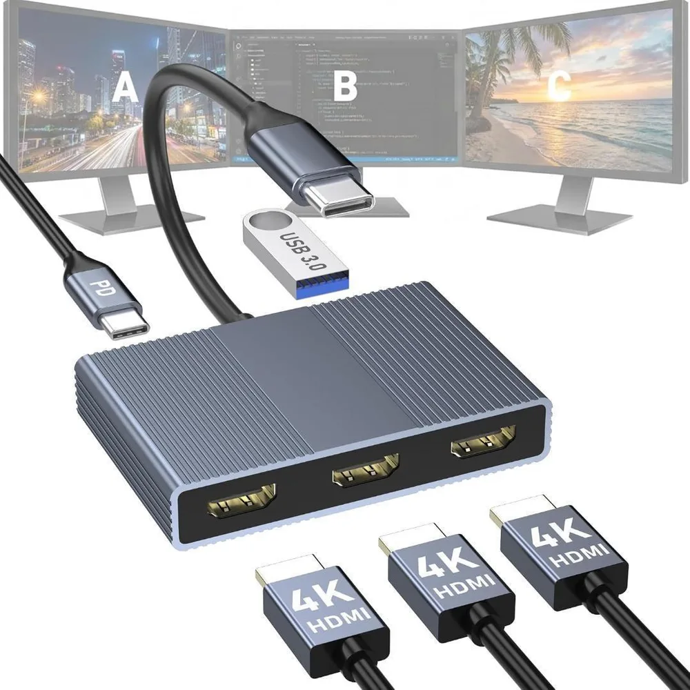 【新品】USB C to 3つのHDMI変換アダプター HDMI 分配器