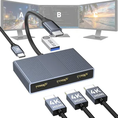 【新品】USB C to 3つのHDMI変換アダプター HDMI 分配器