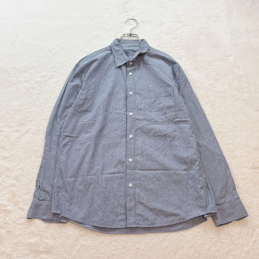 ⭐️無印良品【L】青 ストライプ 長袖ボタンダウンシャツ 綿100%