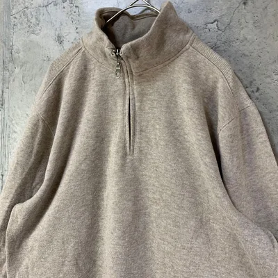 B4504 コットンニット セーター ハーフジップ 茶 90s Y2K