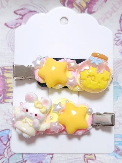 ♡スター&アニマルモチーフ♡ヘアクリップ♡ハンドメイド♡ホイップデコ♡