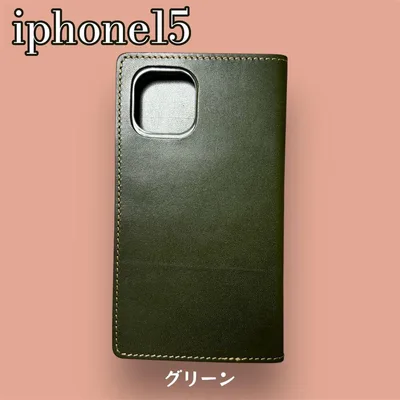 栃木レザー iPhone15手帳型ケース グリーン
