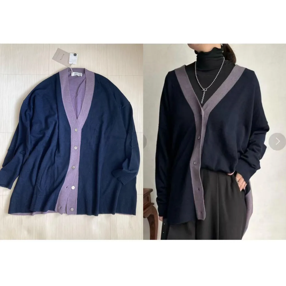 【WEB限定】ACUTA 配色ポンチョカーディガン長袖 トップス ゆったり