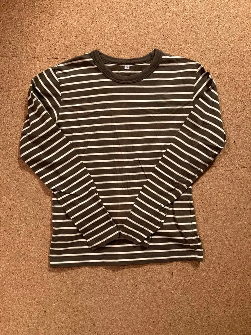 メンズ 長袖 Tシャツ ボーダー カーキ M