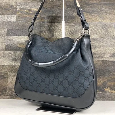 グッチ バンブー 2WAYショルダーバッグ GGキャンバス 黒 レザー 肩掛け
