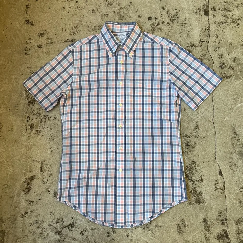 00s BROOKS BROTHERS BD 半袖シャツ S チェック 淡い色
