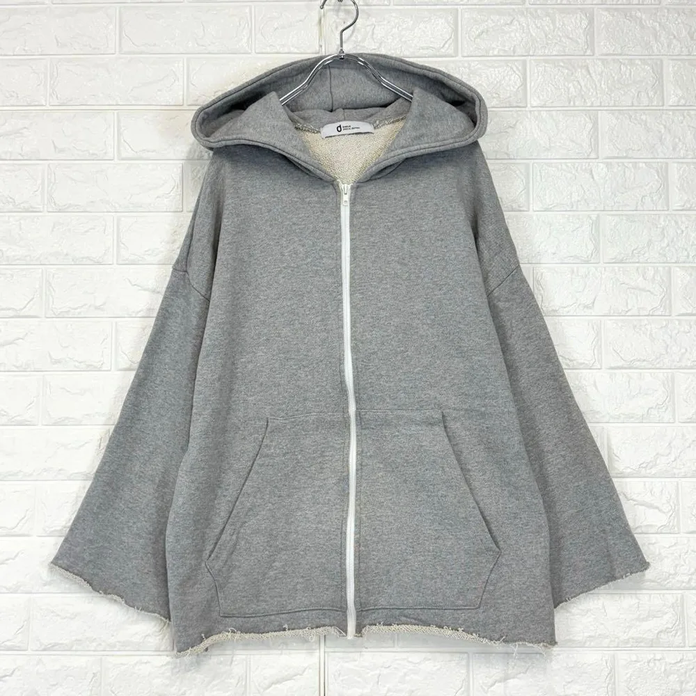 ✨Deaholic/F/สีเทา/เสื้อฮู้ดมีซิป/ทรงเอ/ทรงคัตออฟ/เสื้อคลุมฮาโอริ